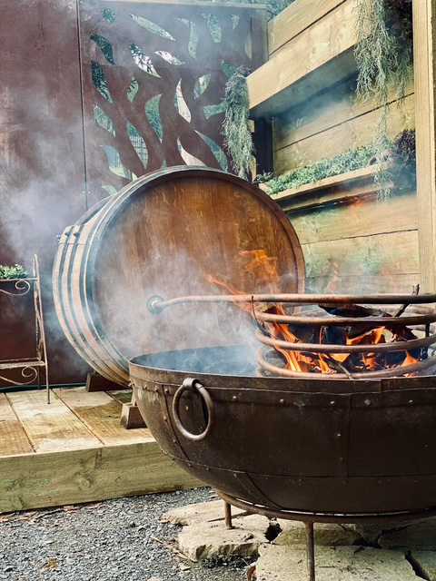 relaxing hot tub barrel bath